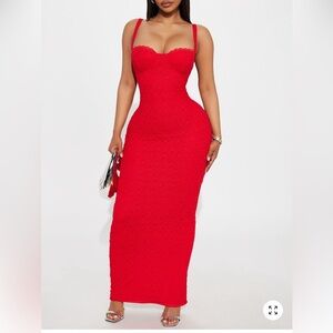 Fashion Nova Cleo Lace Maxi Dress - Red